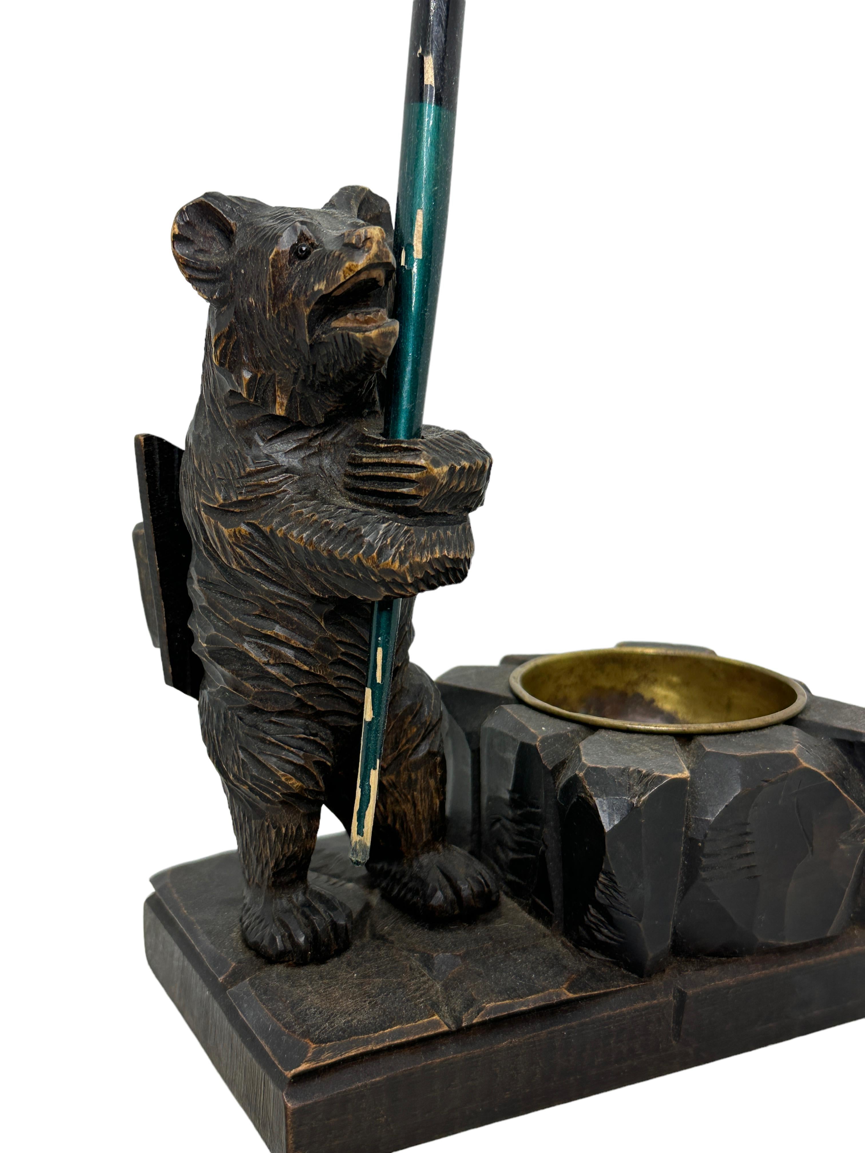 Black Forest Wood Carved Brienz Bear Statue Desktop Accessory German Antique For Sale 2