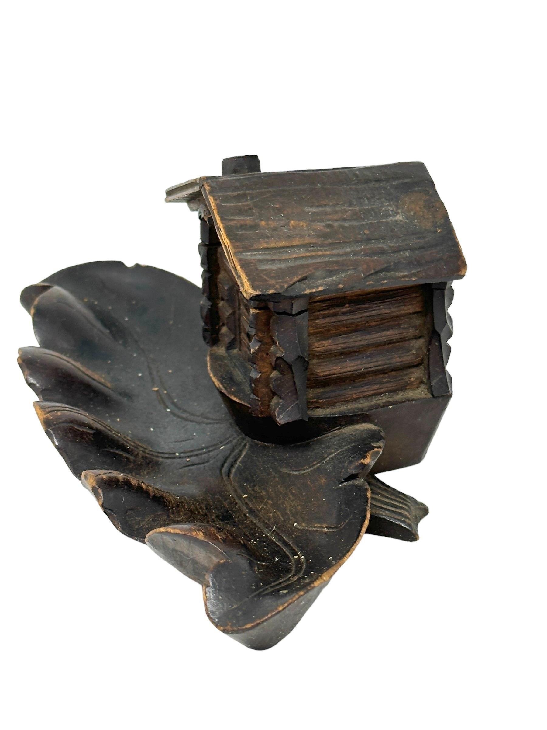 Hand-Carved Black Forest Wood Carved Brienz House Inkwell German Vintage, 1890s For Sale