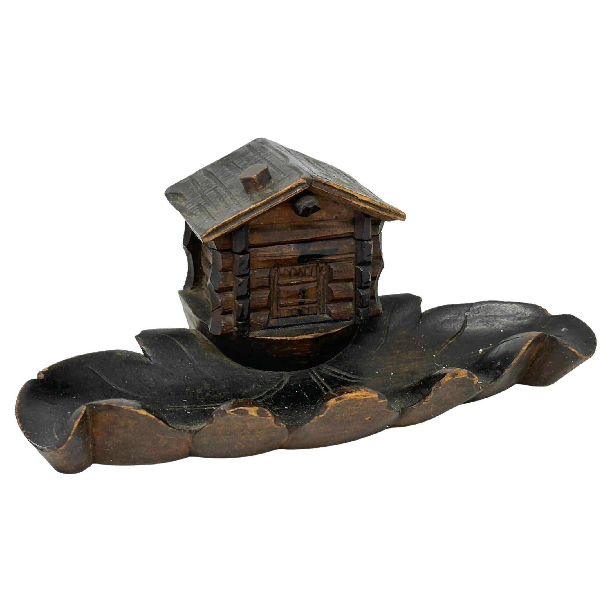 Black Forest Wood Carved Brienz House Inkwell German Vintage, 1890s For Sale