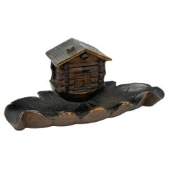 Black Forest Wood Carved Brienz House Inkwell German Antique, 1890s