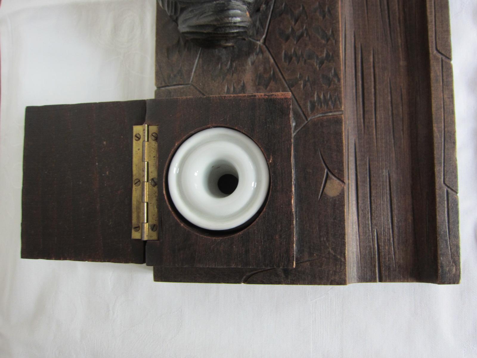Art Deco Black Forest Wood Carved Inkwell, with Scotty dog Austria For Sale