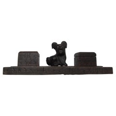 Black Forest Wood Carved Inkwell, with Scotty dog Austria