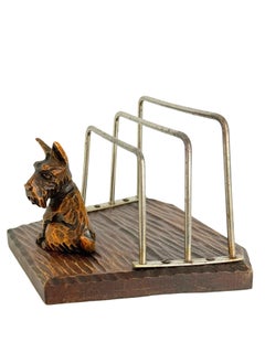 Black Forest Wood Carved Scotty Dog Figure Letter Holder German Antique 1900s