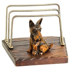 Black Forest Wood Carved Scotty Dog Figure Letter Holder German Antique 1900s