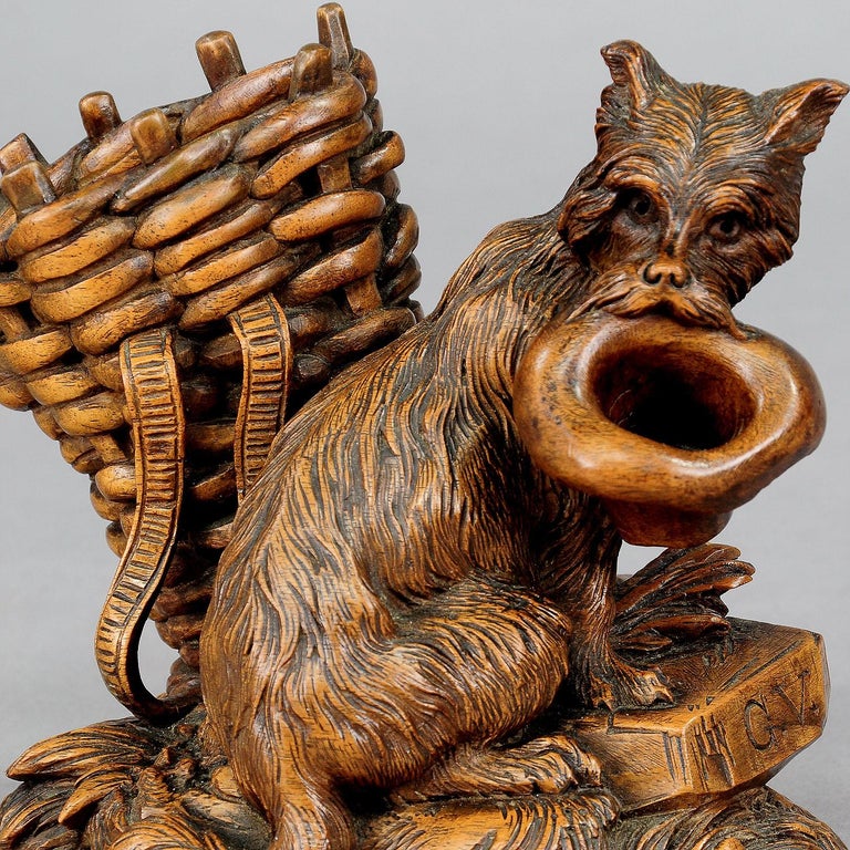 Black Forest Wooden Carved Begging Dog, Brienz, ca. 1900 For Sale at
