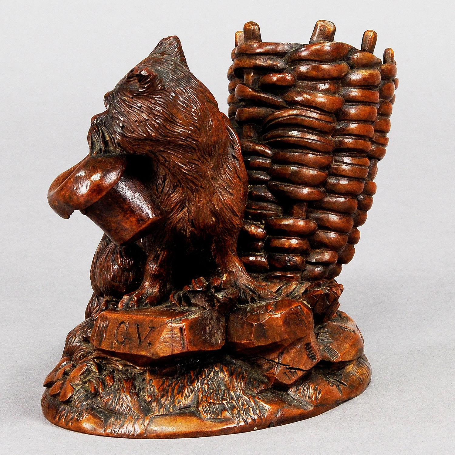 Hand-Carved Black Forest Wooden Carved Begging Dog, Brienz, ca. 1900 For Sale