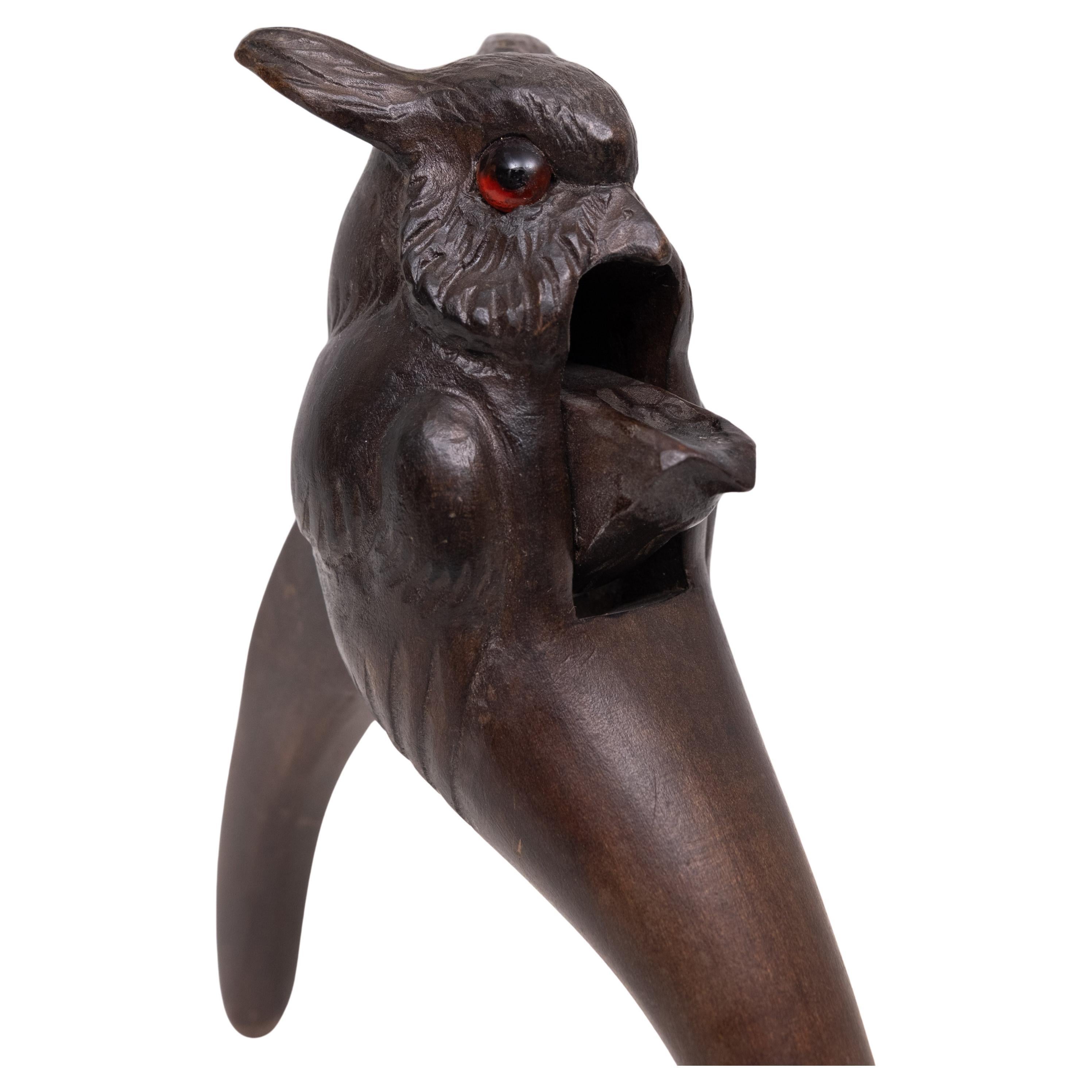 Wonderful angry  Owl Nutcracker .Glass eyes ,Black Forest . 1950s 
