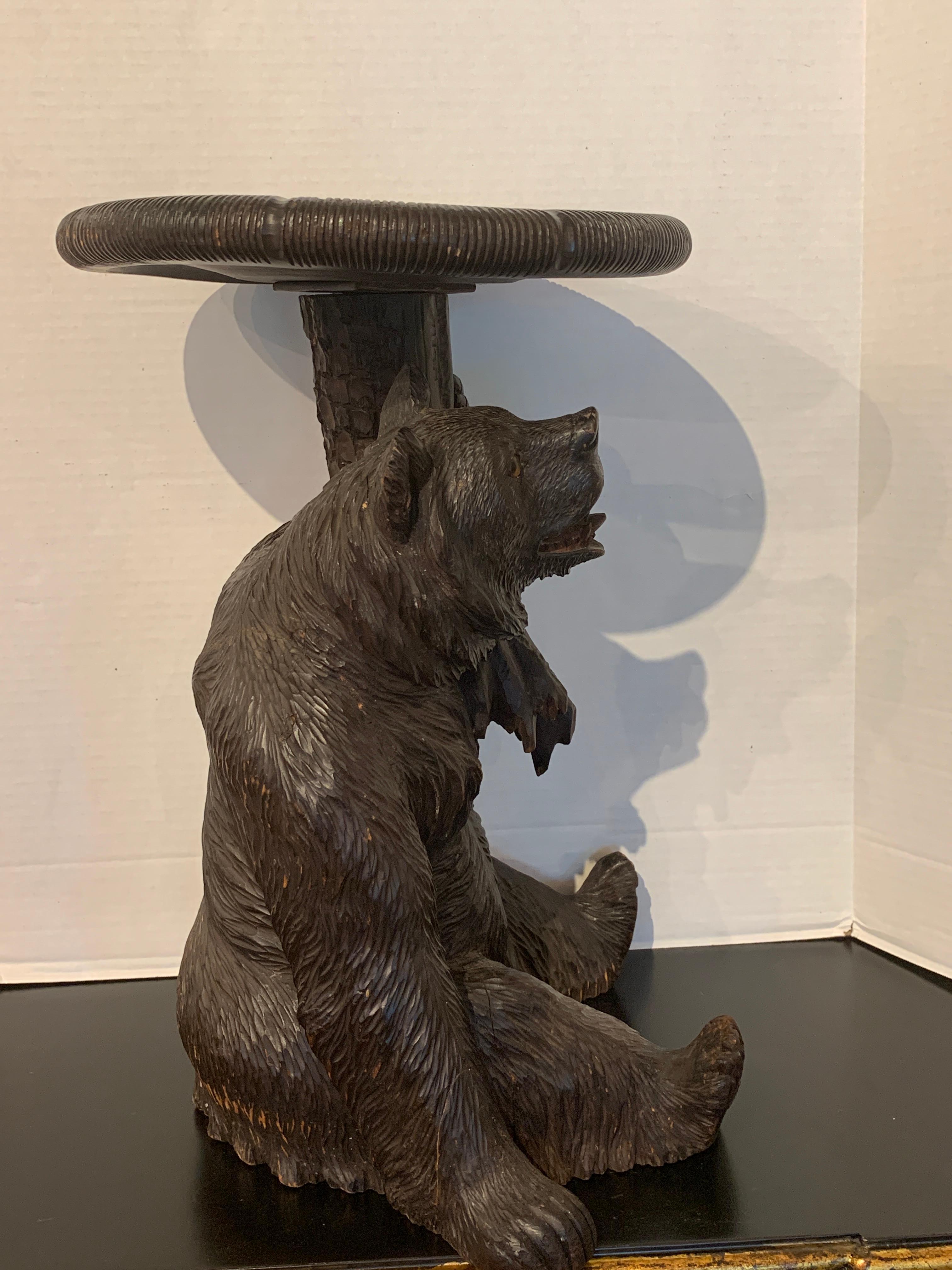 Swiss Black Forrest Carved Bear with Mushroom Stool/ Table