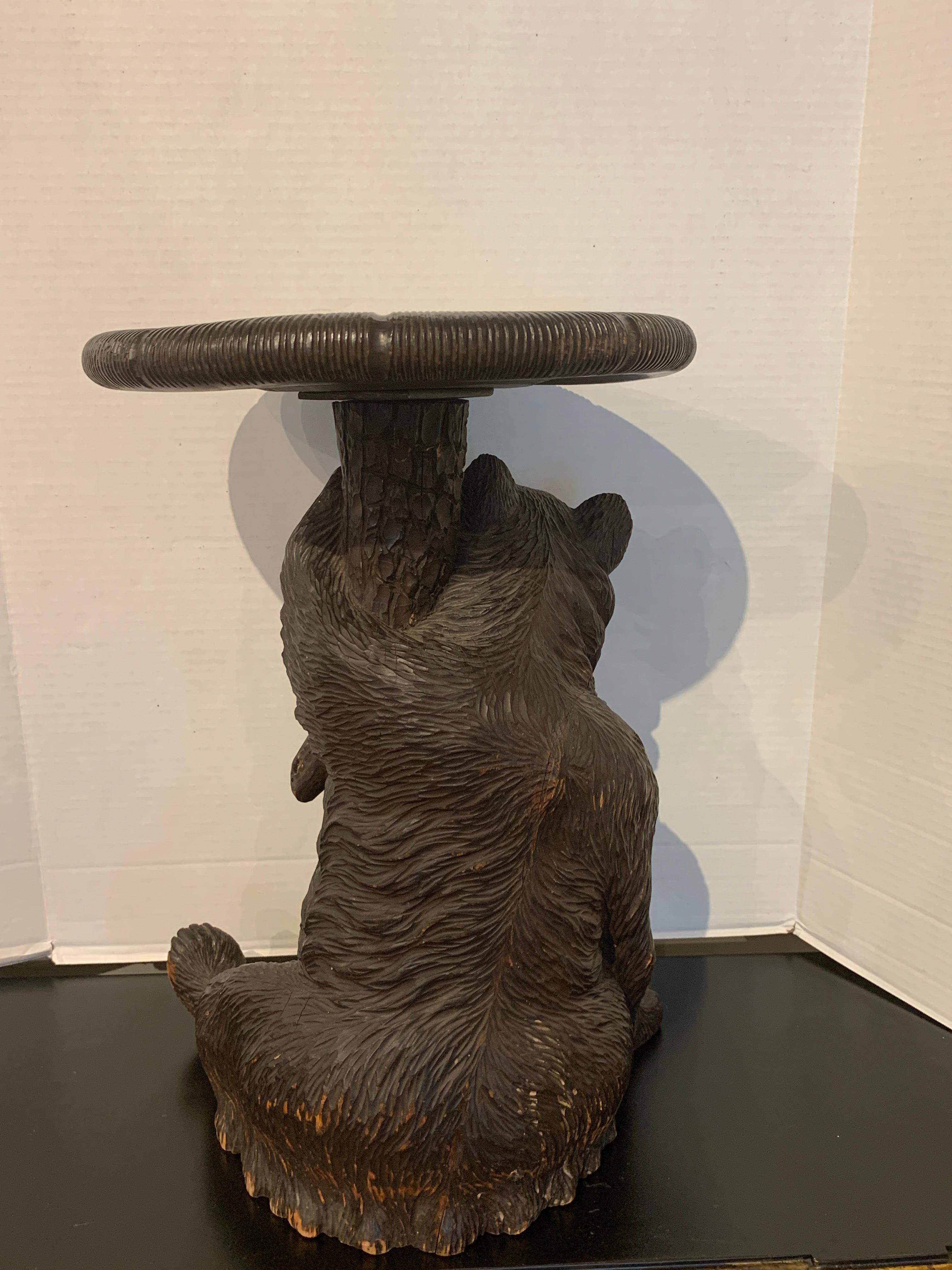Black Forrest Carved Bear with Mushroom Stool/ Table In Good Condition In Atlanta, GA