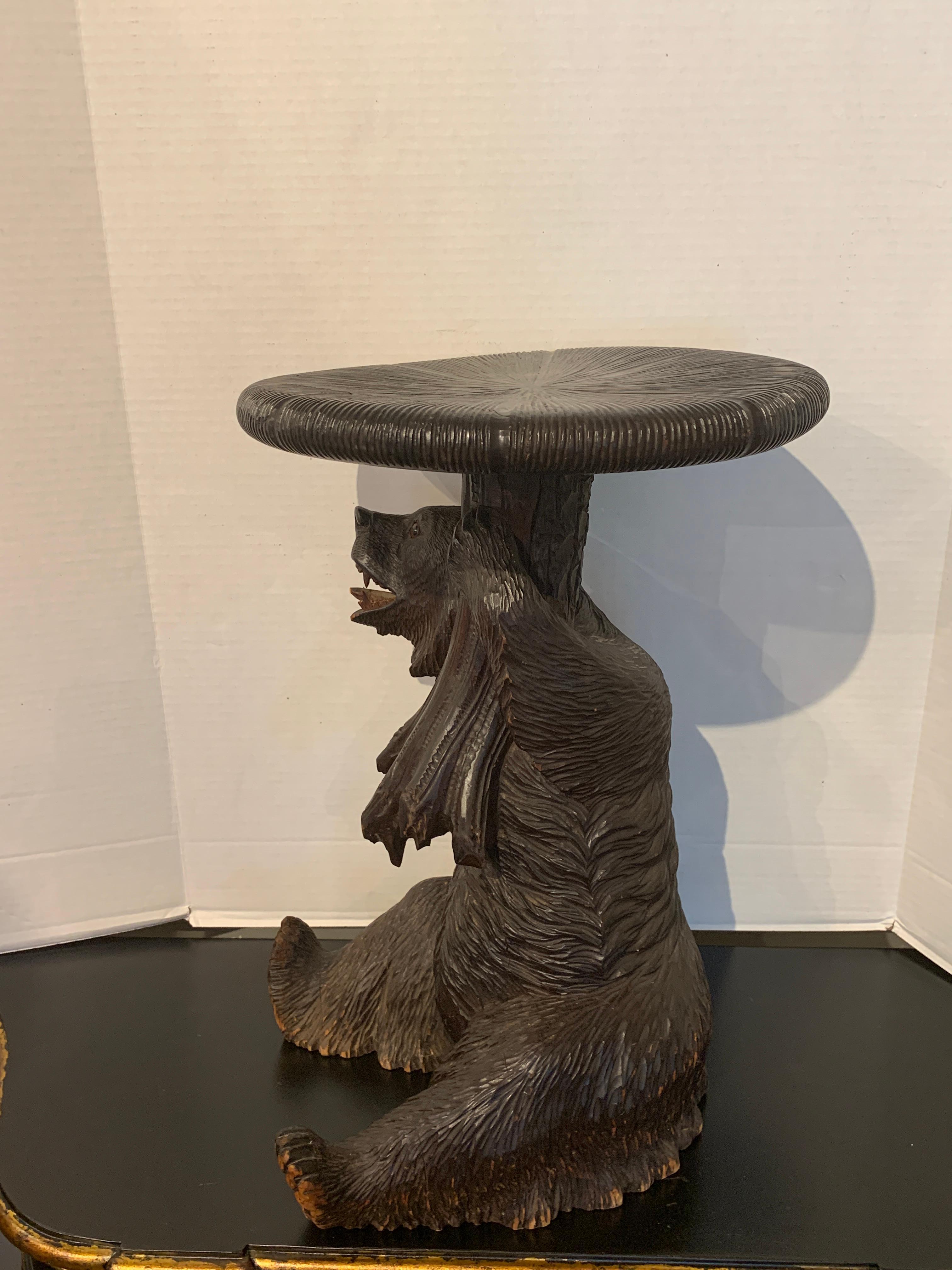 19th Century Black Forrest Carved Bear with Mushroom Stool/ Table