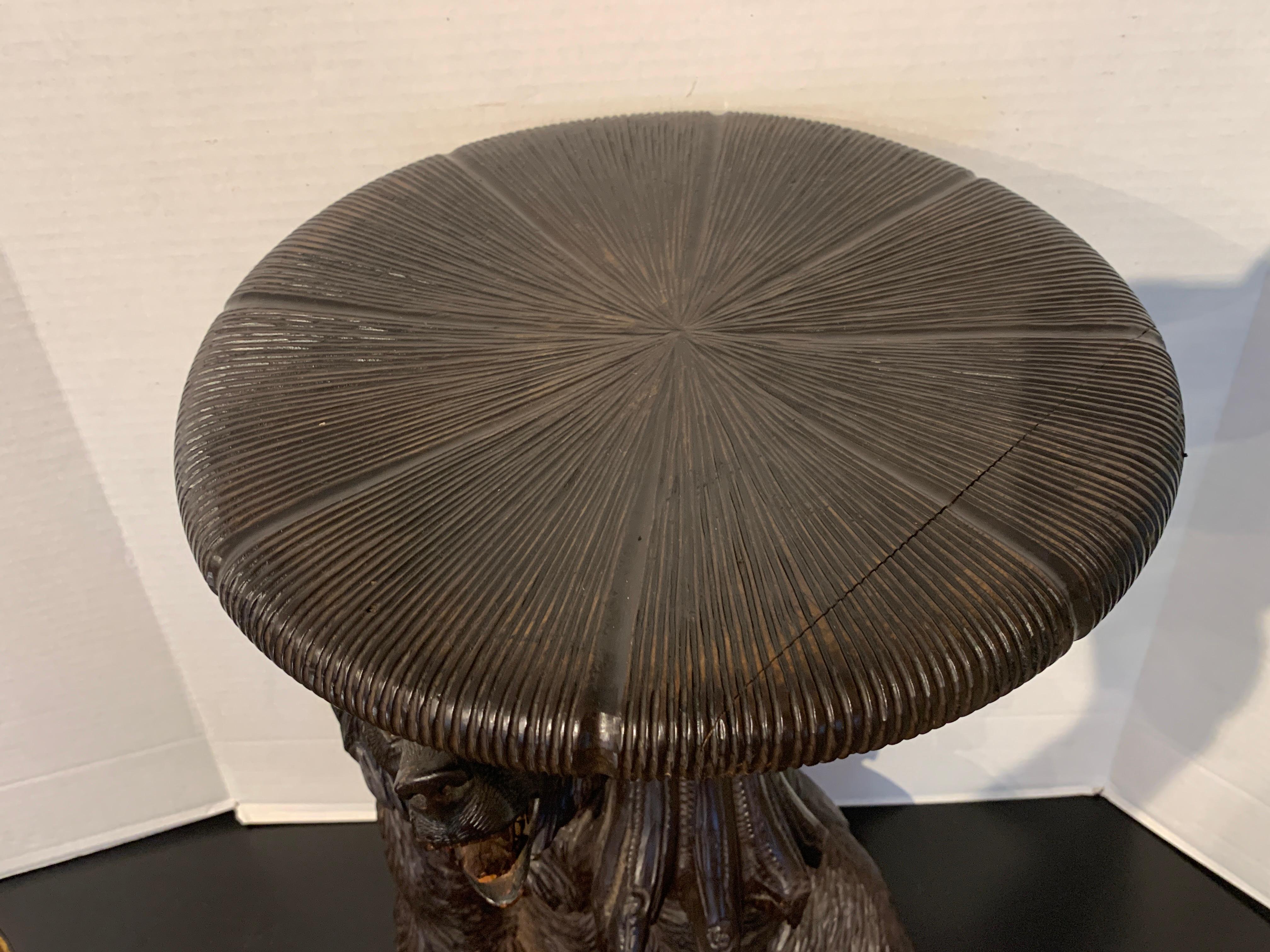 Wood Black Forrest Carved Bear with Mushroom Stool/ Table