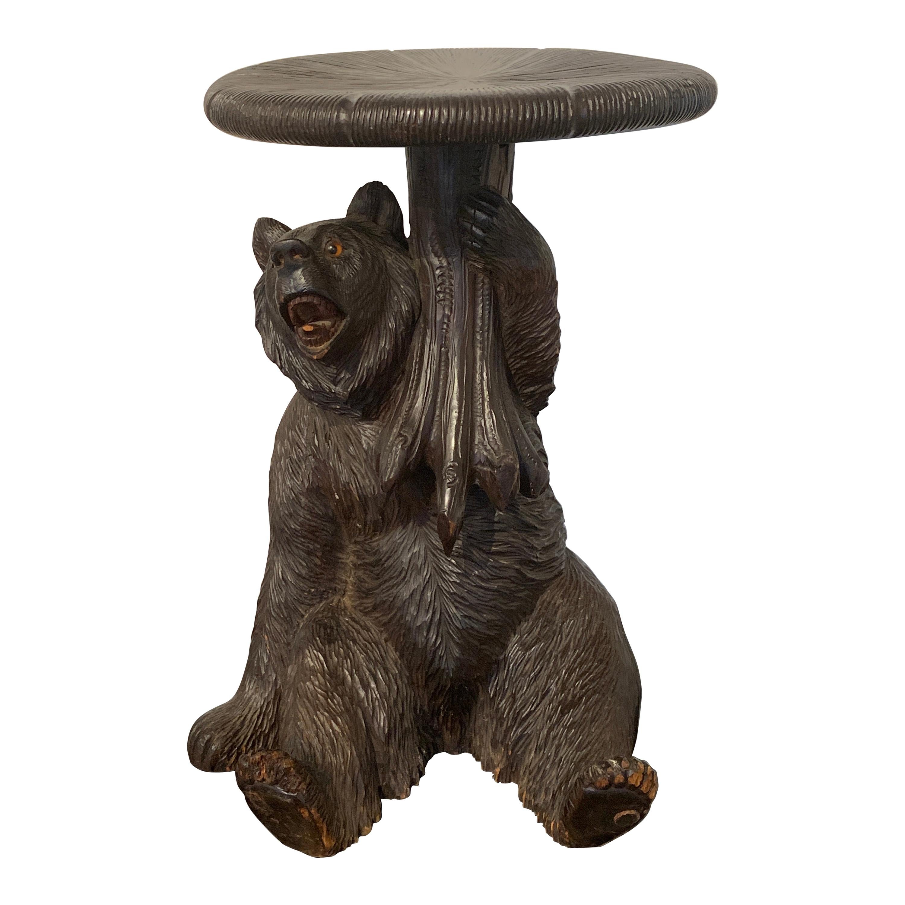 Black Forrest Carved Bear with Mushroom Stool/ Table