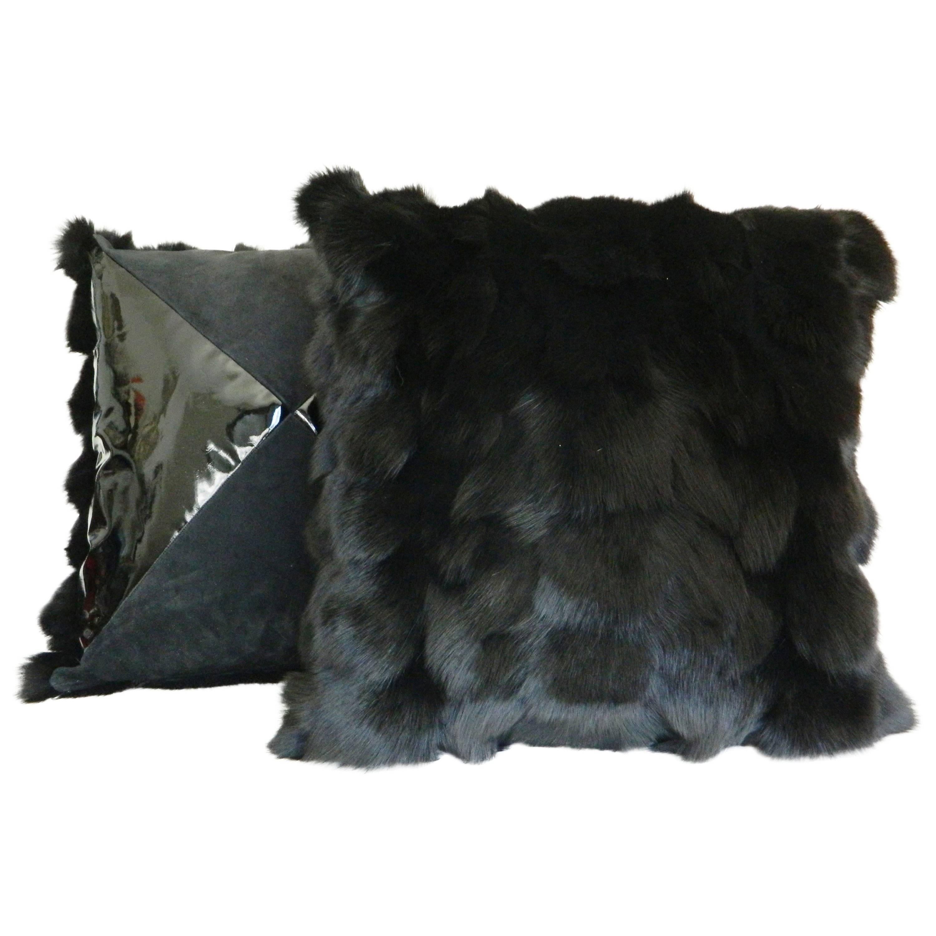 Natural Black Fox Fur Pillow  For Sale