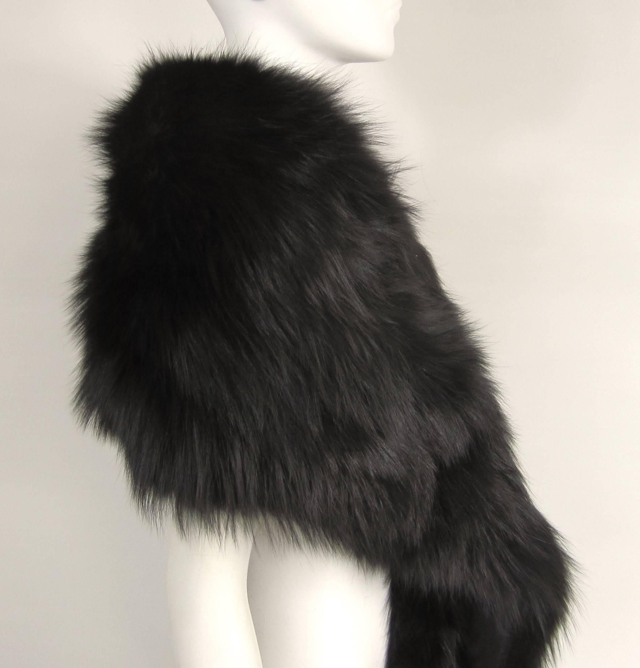  Black Fox Fur Stole Wrap Vintage 1980s For Sale 1