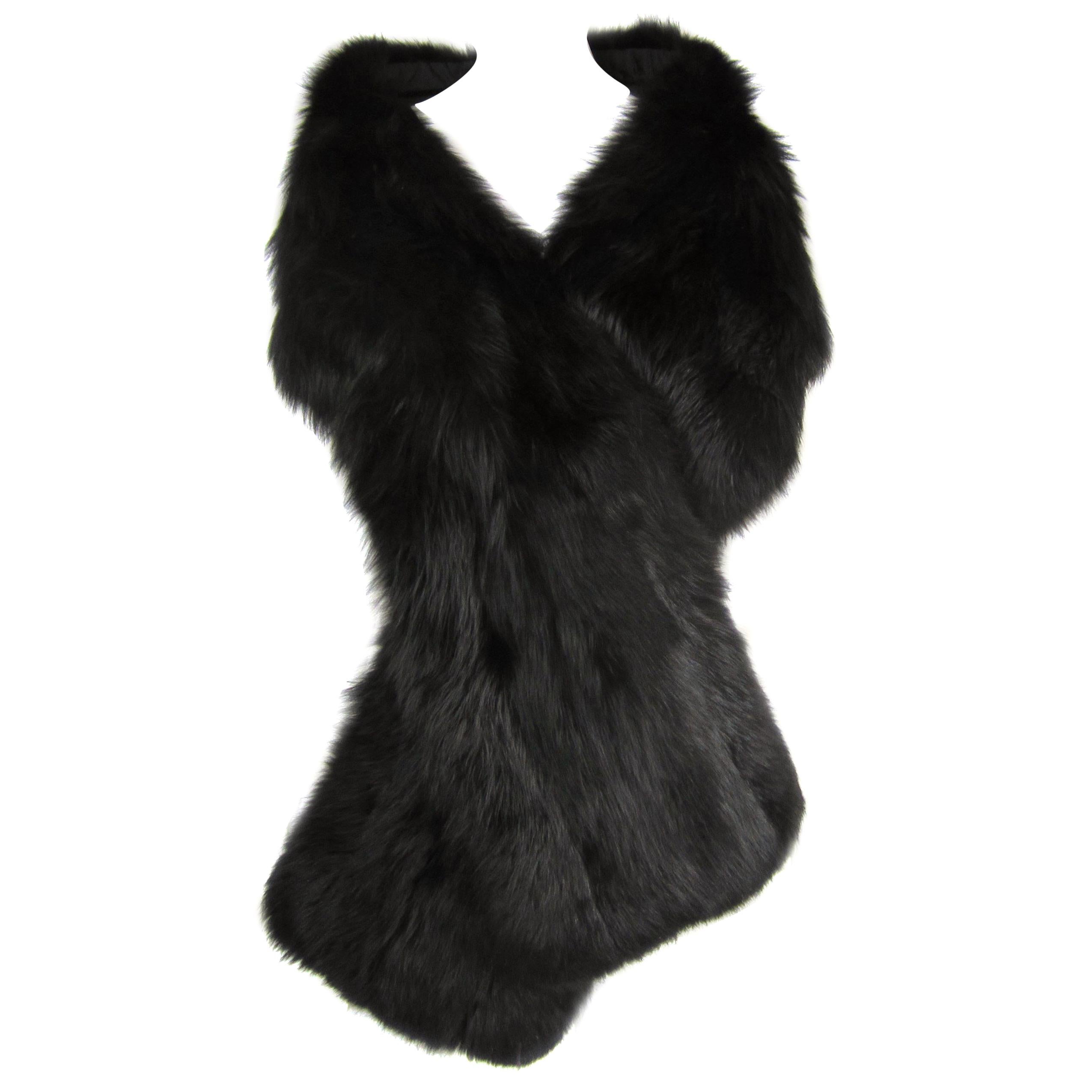  Black Fox Fur Stole Wrap Vintage 1980s For Sale