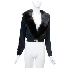 Black Fox-Trimmed Vintage Cardigan
