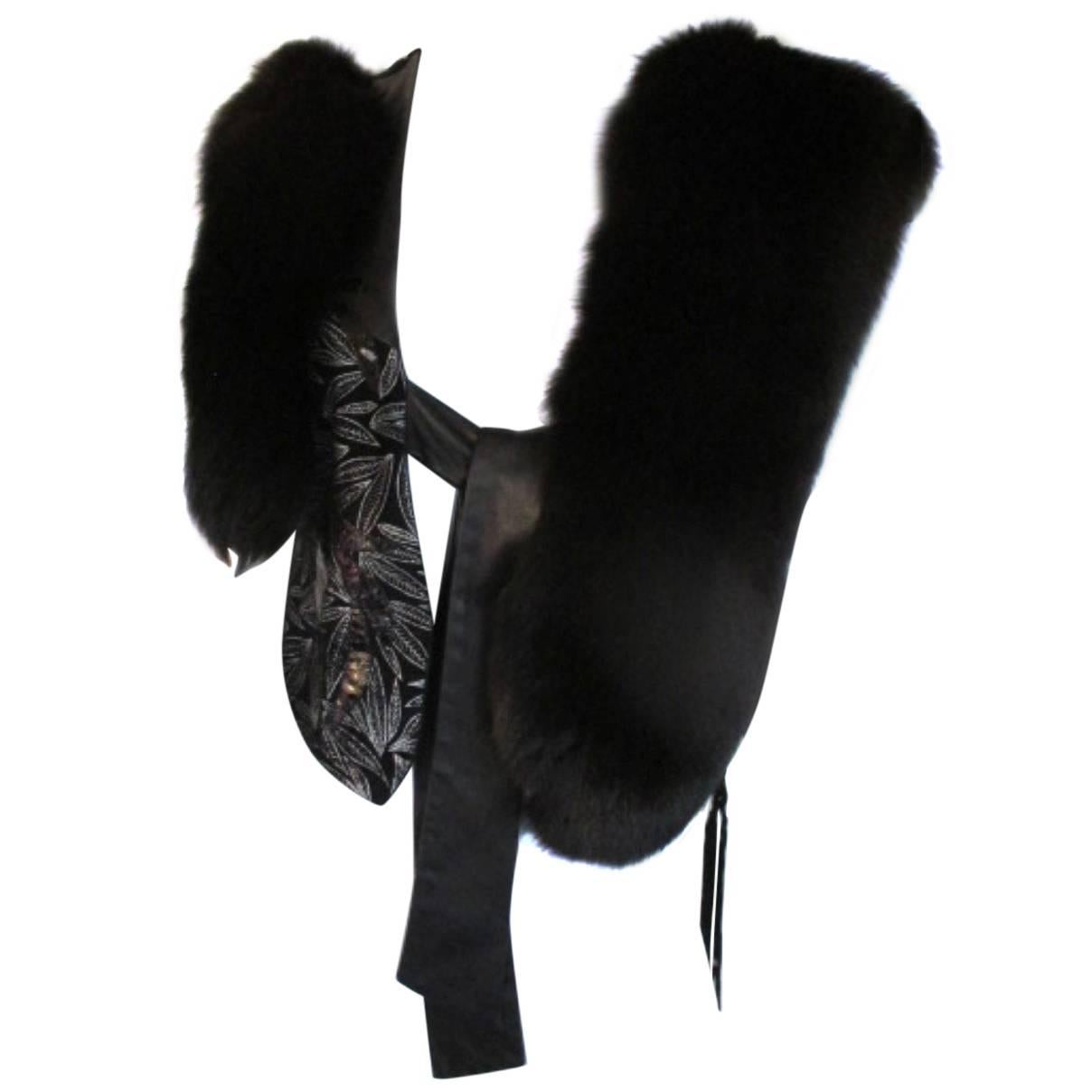 Chaleco de piel vintage de zorro negro