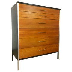 Black Frame & Natural Walnut 6-Drawer w/ Brass Pulls Chest of Drawers / High Boy