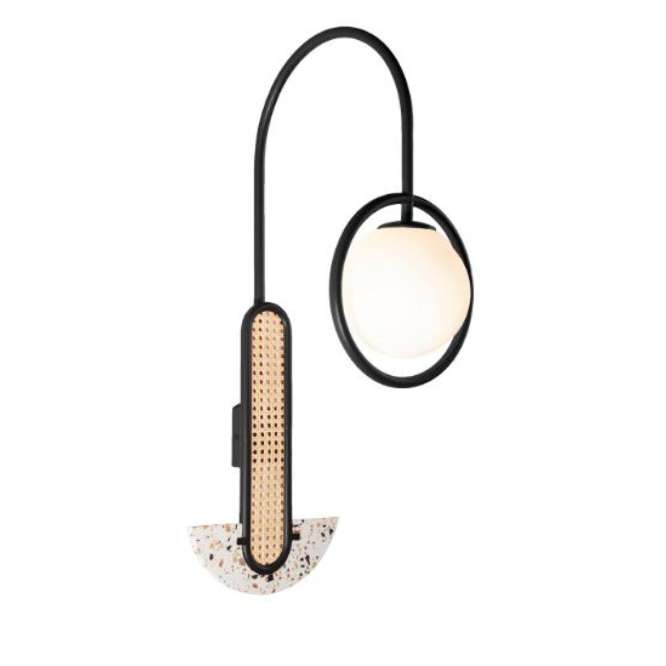 Black Frame wall lamp by Dooq
Dimensions: W 45 x D 28 x H 85.5 cm
Materials: lacquered metal, rattan, terrazzo.
Also available in different colors. 

Information:
230V/50Hz
1 x max. G9
4W LED

120V/60Hz
1 x max. G9
4W LED

All our lamps can be wired