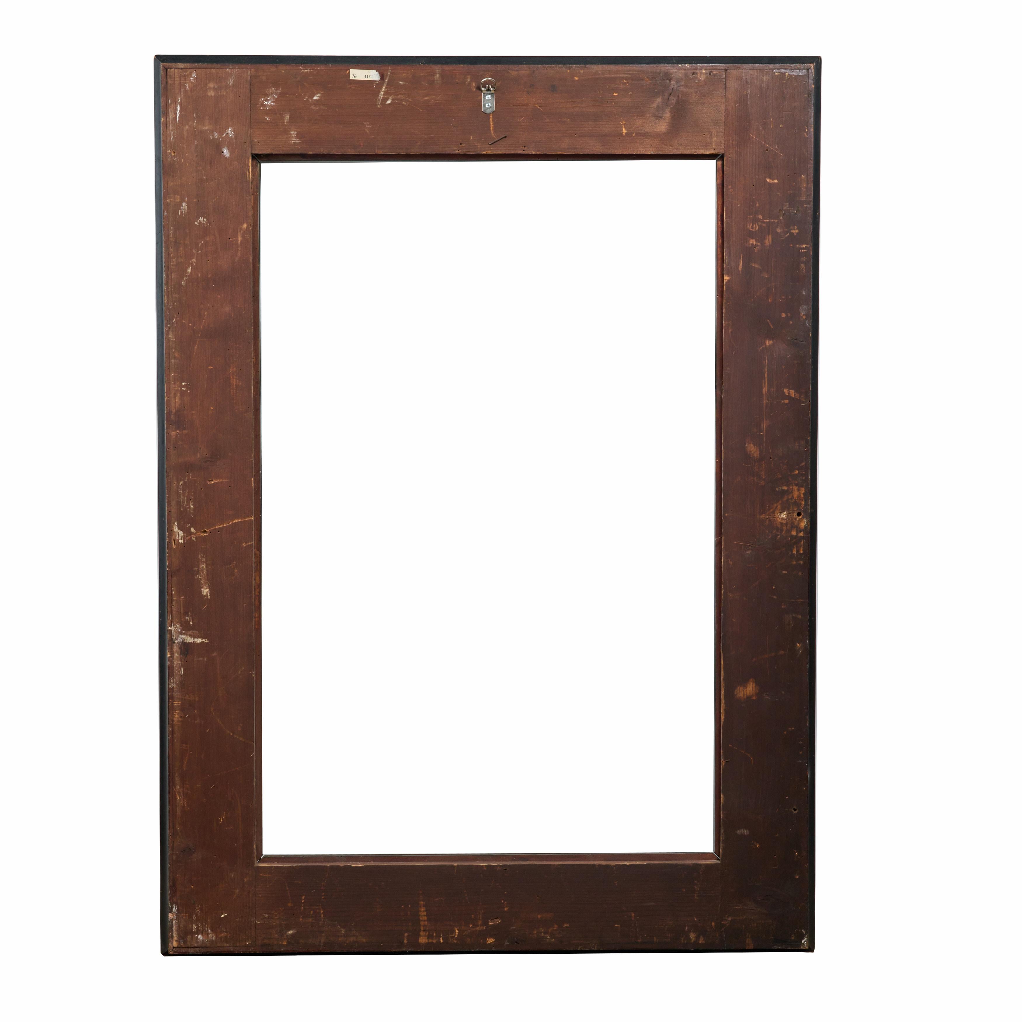 Italian Black Frame with Simple Border and Original Wood For Sale