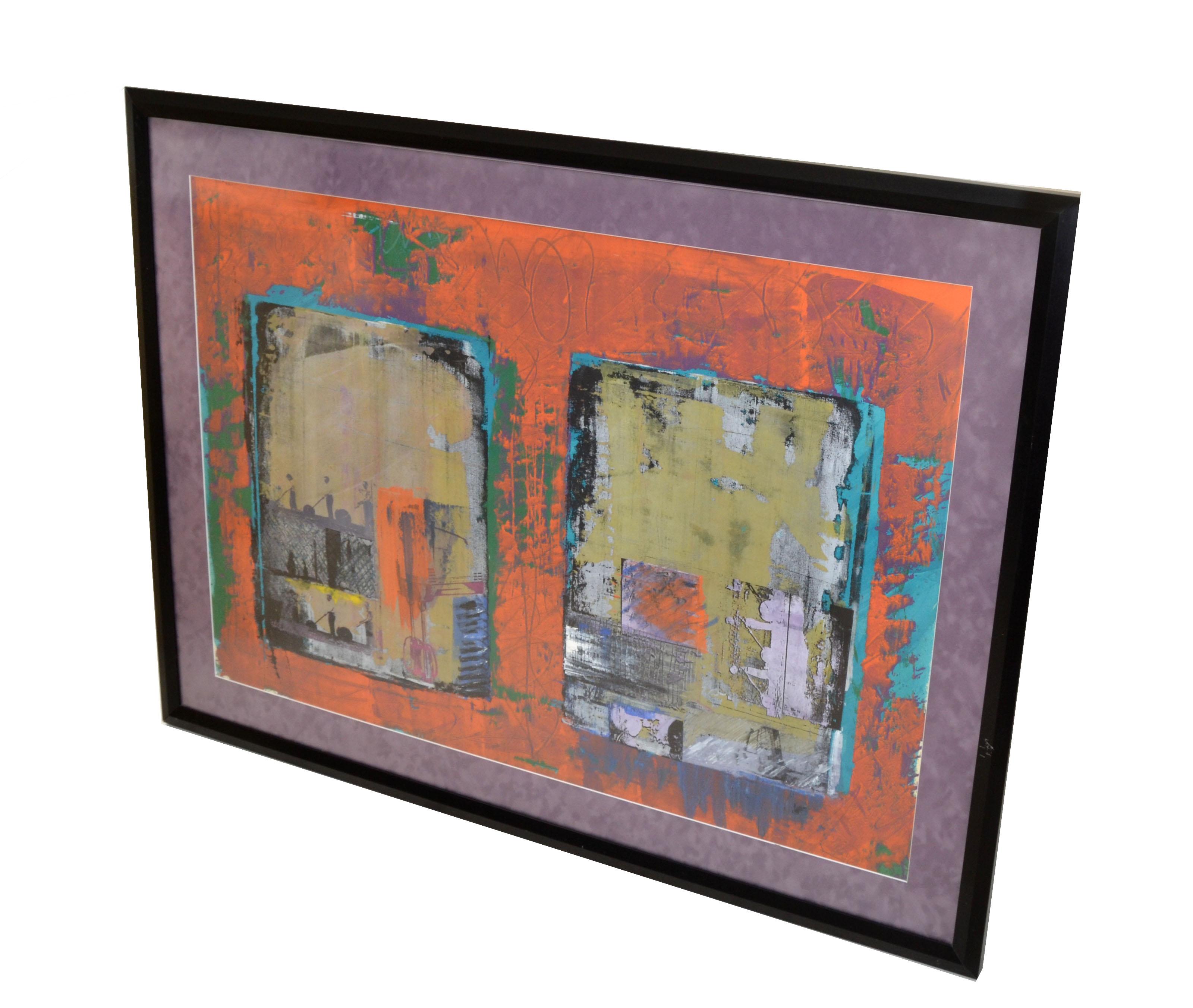 Mid-Century Modern Black Framed Abstract Pop Art on Canvas For Sale