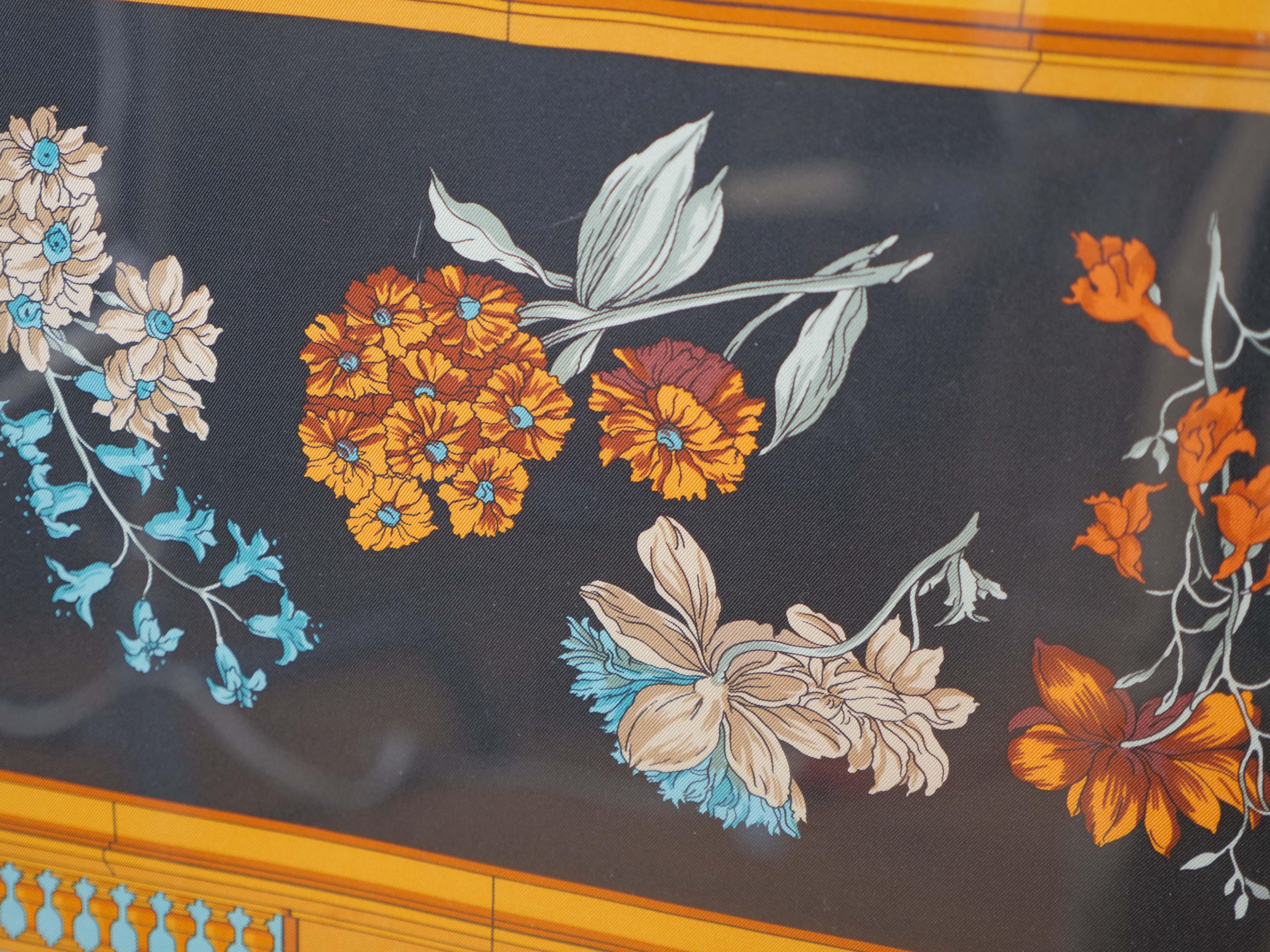 French Black Framed Hermes Scarf, 