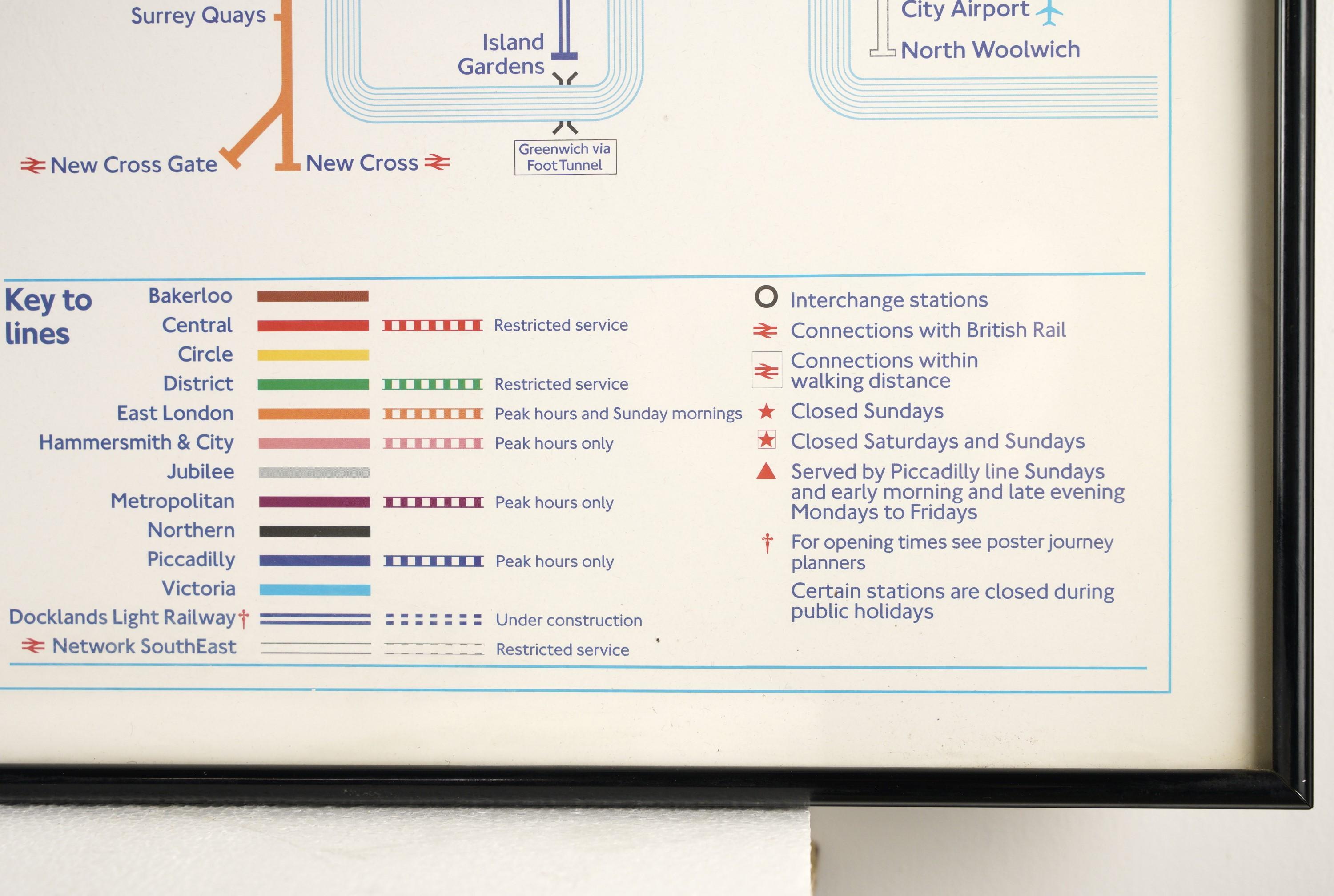Industrial Black Framed London Underground Subway Map w Glass