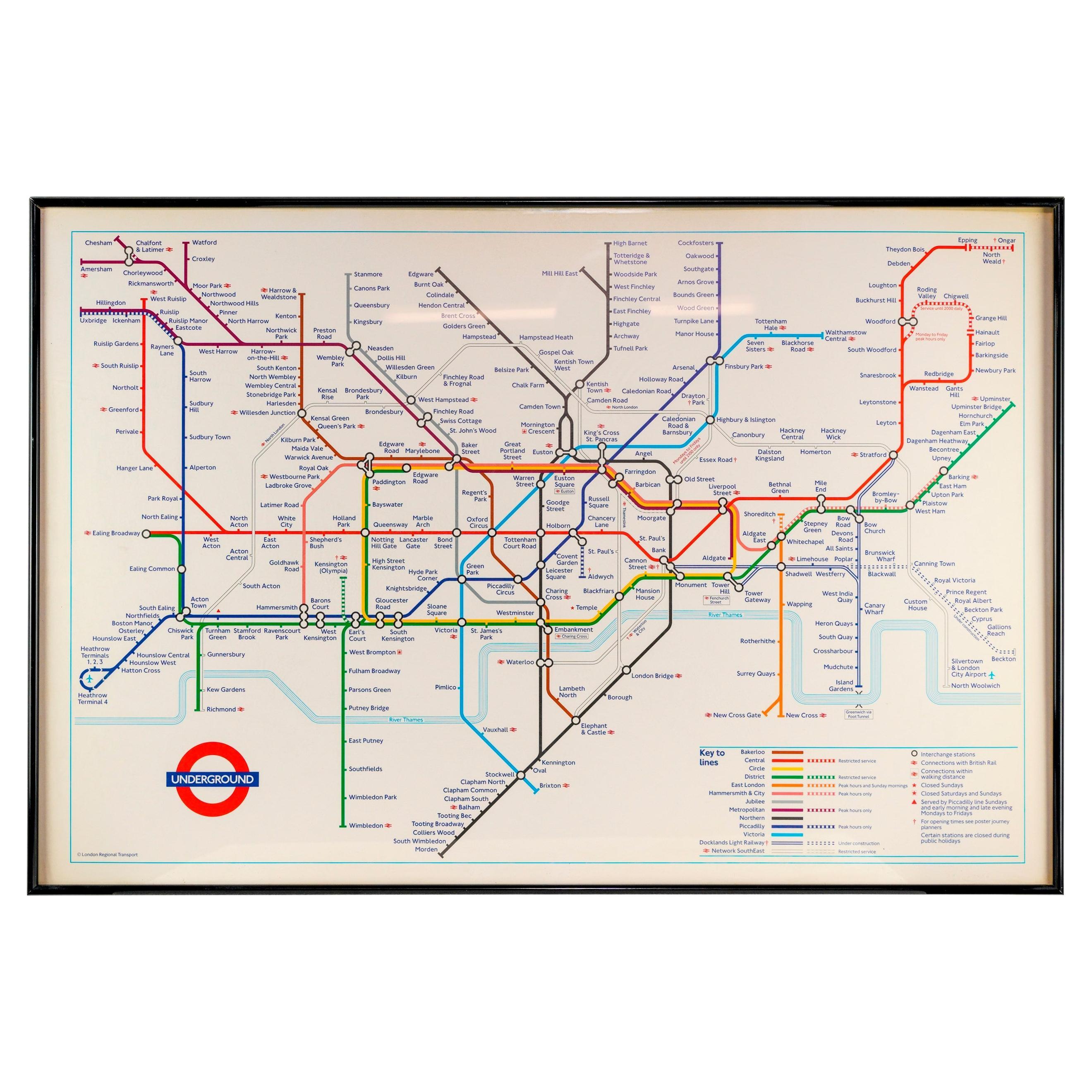 Black Framed London Underground Subway Map w Glass