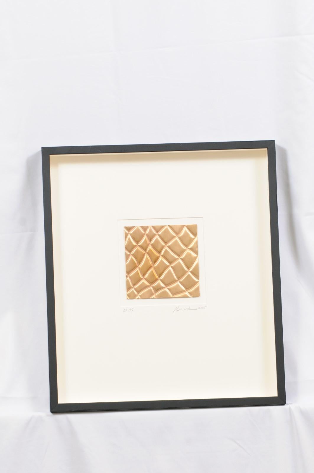 Black Framed Square Gold Textured Art - Robert Kuo In Good Condition For Sale In Atlanta, GA