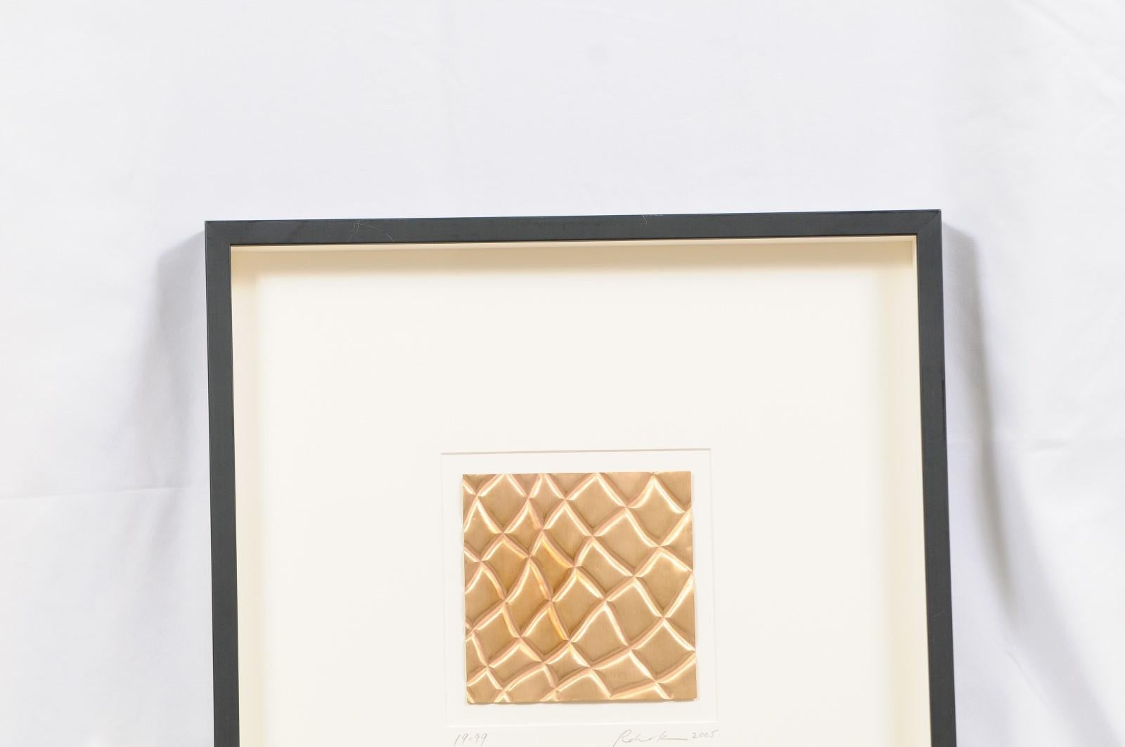 Contemporary Black Framed Square Gold Textured Art - Robert Kuo For Sale