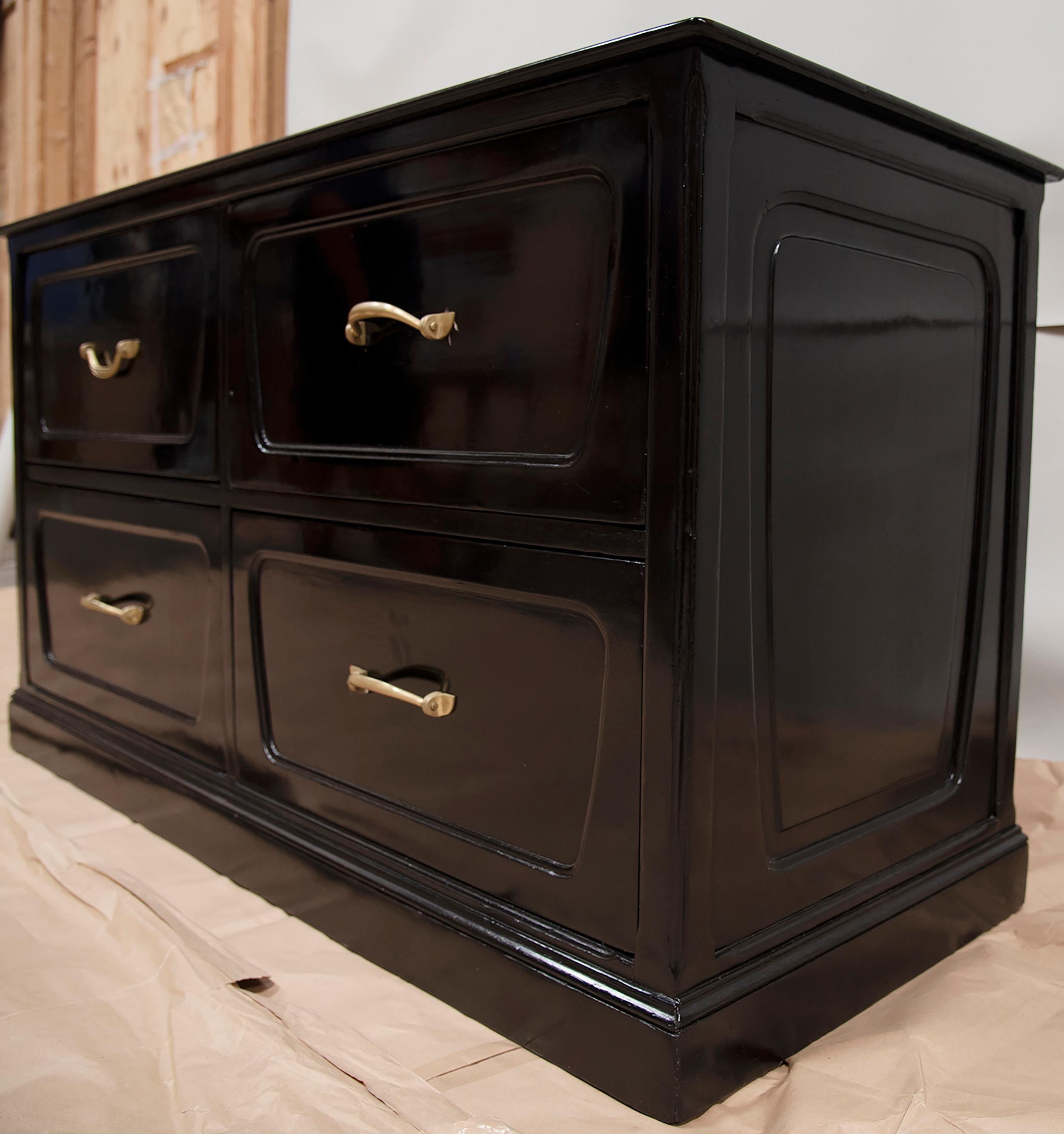 20th Century Black French 4-Drawer Cabinet  For Sale