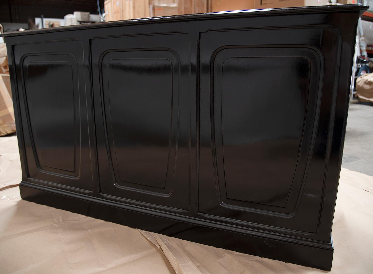 Made in France, 20th century. Artist or manufacturer unknown. A glossy finish makes this a standout cabinetry piece as a buffet or bedroom furniture addition, or even a bar add-on.