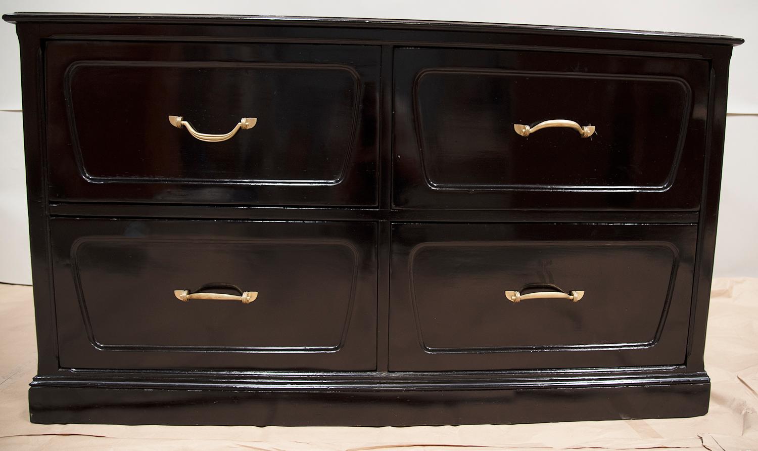 Black French 4-Drawer Cabinet  In Good Condition For Sale In Hawthorne, CA