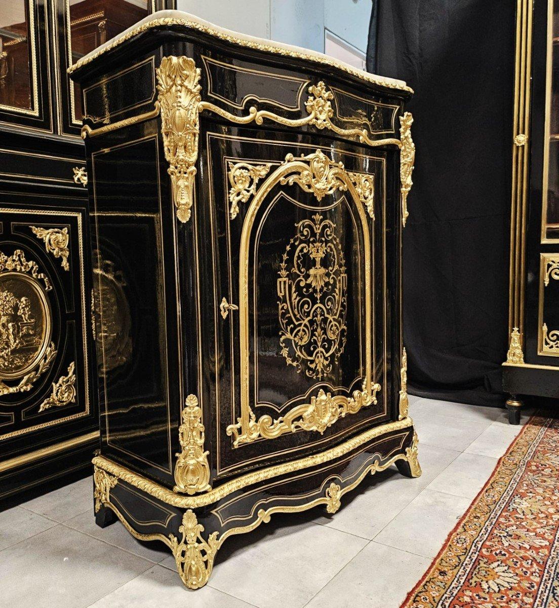 Black French Cabinet. Boulle Marquetry Gilt Bronze Brass Napoleon III For Sale 5