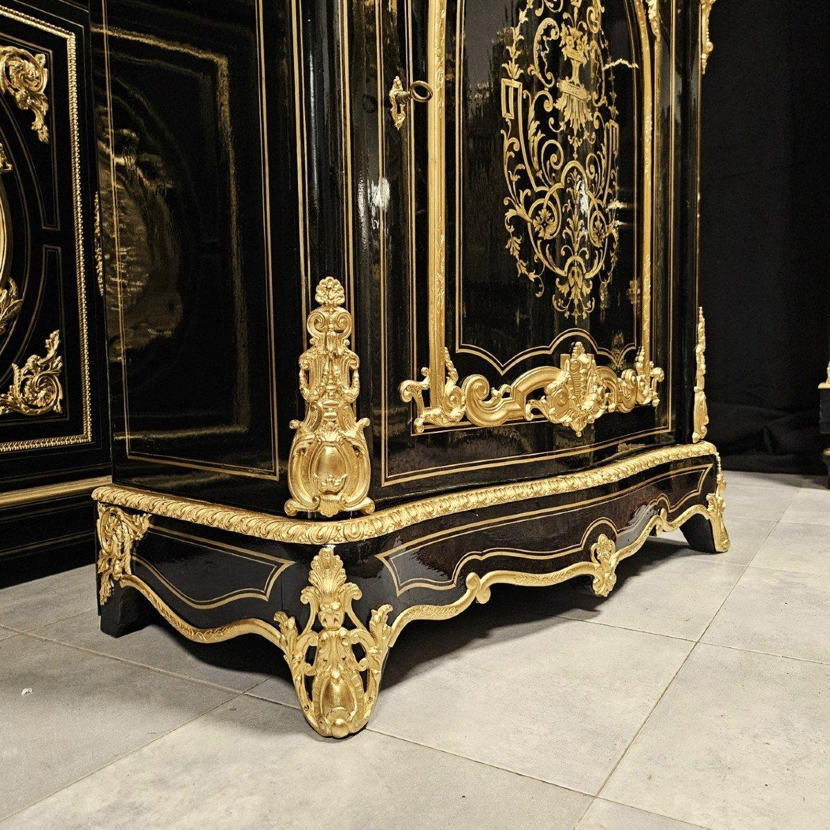 Blackened Black French Cabinet. Boulle Marquetry Gilt Bronze Brass Napoleon III For Sale