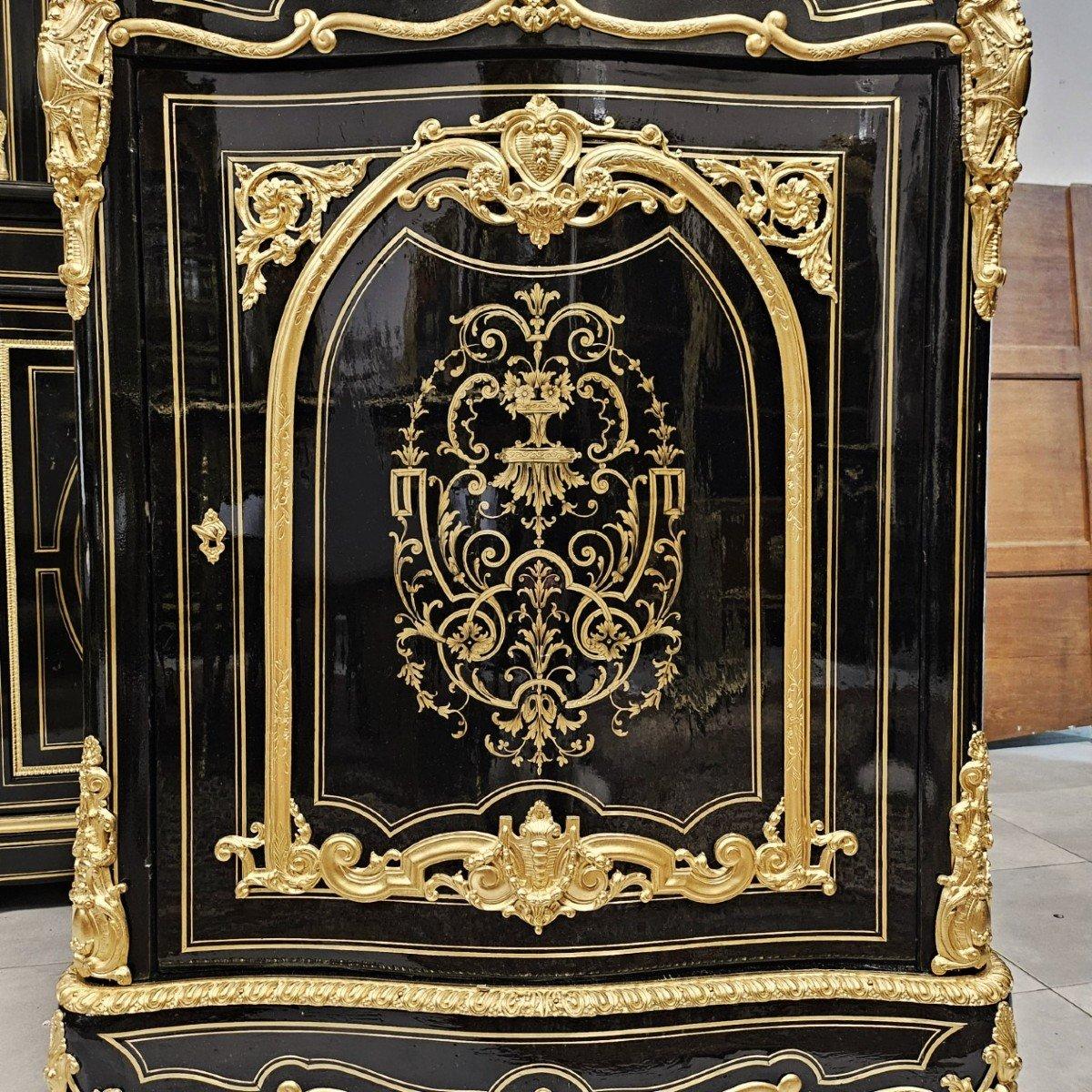 Black French Cabinet. Boulle Marquetry Gilt Bronze Brass Napoleon III In Good Condition For Sale In Paris, FR