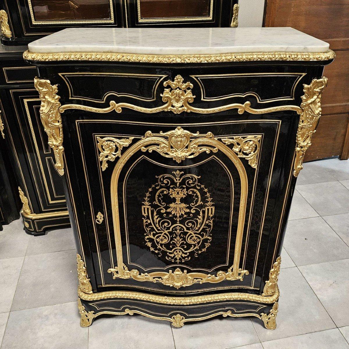 Mid-19th Century Black French Cabinet. Boulle Marquetry Gilt Bronze Brass Napoleon III For Sale