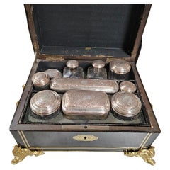 Black French Napoleon III Boulle Bronze  Decorative Beauty Vanity Toiletry  Box