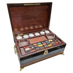 Antique Black French Napoleon III Boulle Gilt Bronze Decorative Watercolor Box 19th Cent