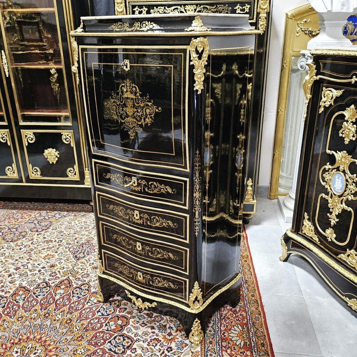 Black French Secretary Napoleon III and Boulle Brass Gilt Bronze 19th Century 5