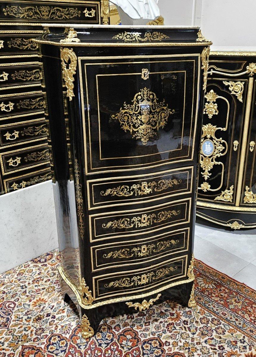 Black French Secretary Napoleon III and Boulle Brass Gilt Bronze 19th Century 6