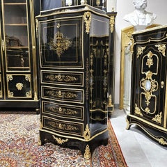 Black French Secretary Napoleon III and Boulle Brass Gilt Bronze 19th Century