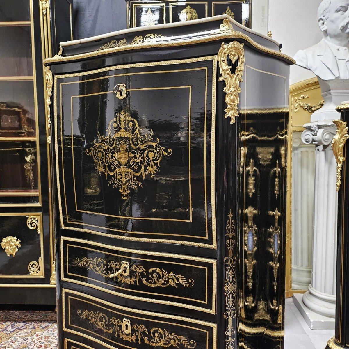 Blackened Black French Secretary Napoleon III and Boulle Brass Gilt Bronze 19th Century