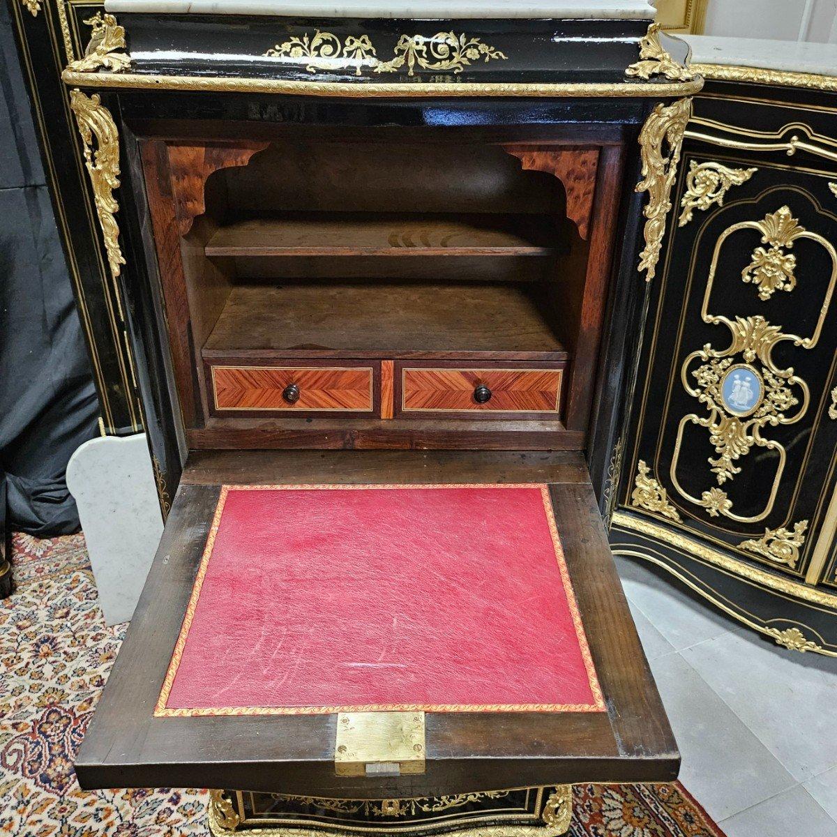 Black French Secretary Napoleon III and Boulle Brass Gilt Bronze 19th Century In Good Condition In Paris, FR