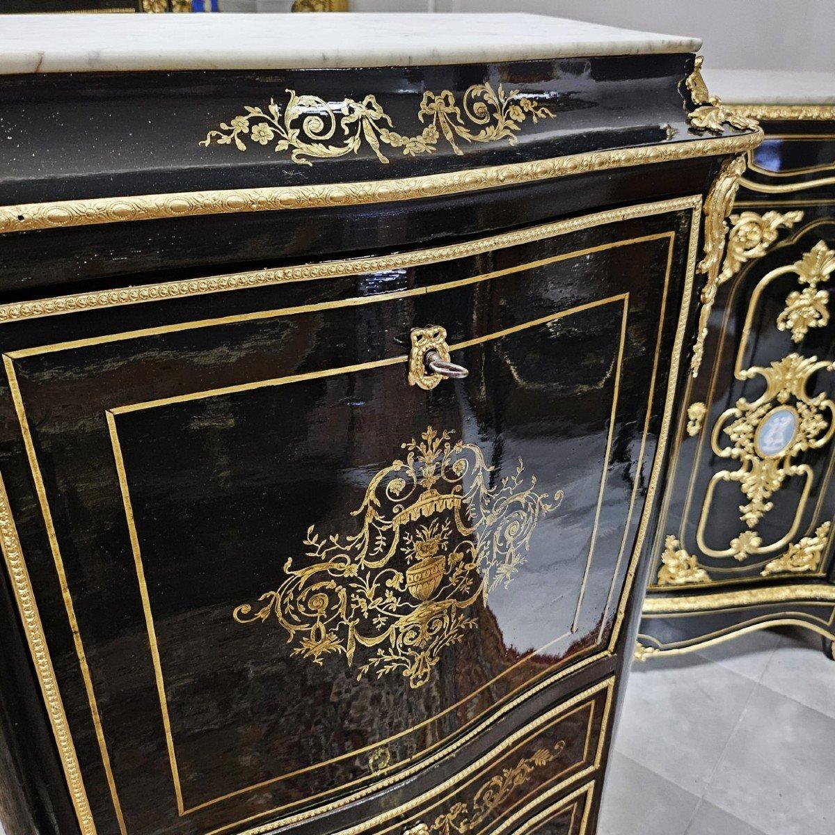 Black French Secretary Napoleon III and Boulle Brass Gilt Bronze 19th Century 1