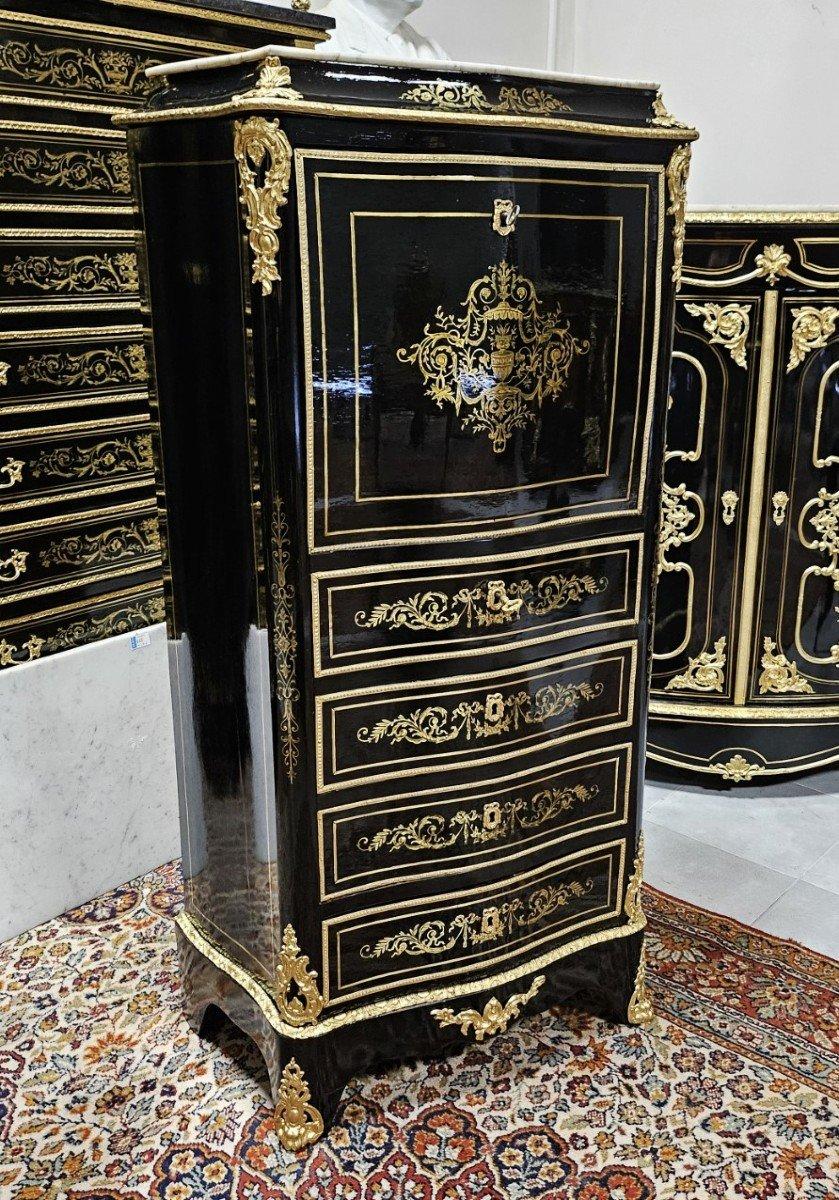Black French Secretary Napoleon III and Boulle Brass Gilt Bronze 19th Century 2