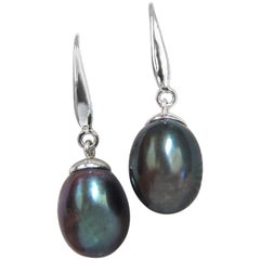 Black Freshwater Pearl Dangle Earrings 14 Karat