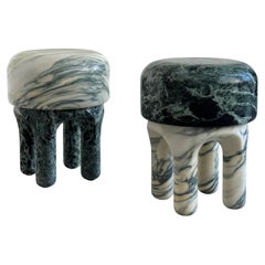 Black Friday, Sculptural Marble Stool set Medusa in green Italian stones