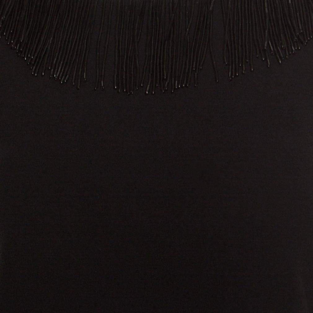 Women's Black Fringe Embellished Lace Back Detail Margherita Dress M