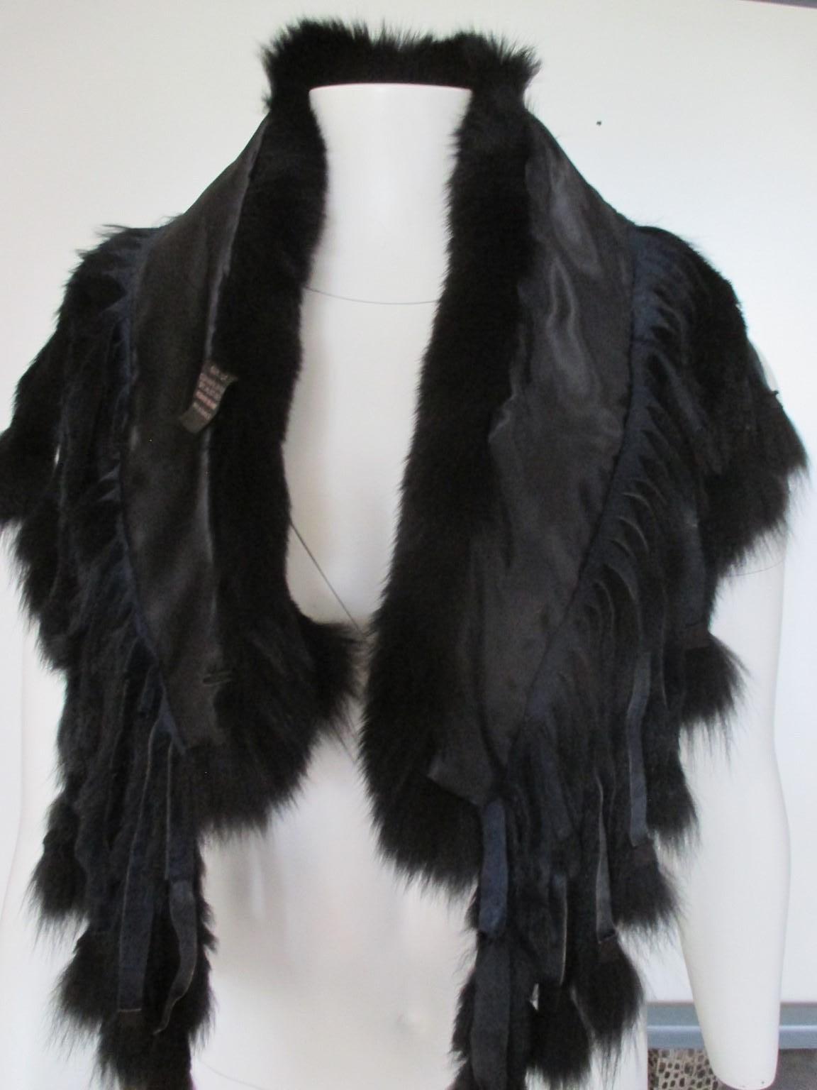Black Fringed Fox Fur Stole Collar For Sale 1